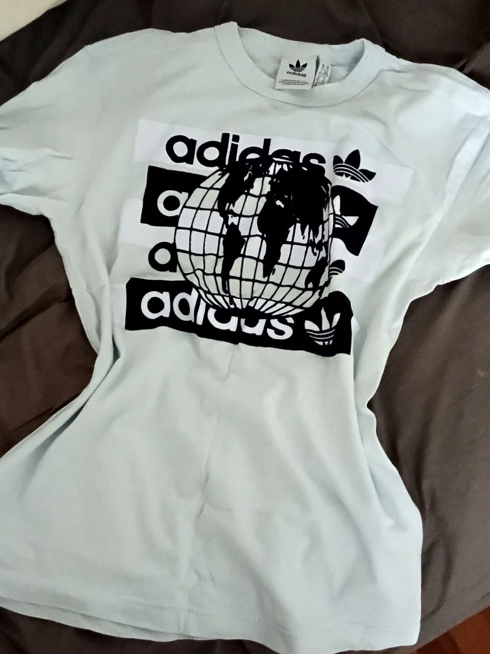 Adidas light blue and velvet tshirt